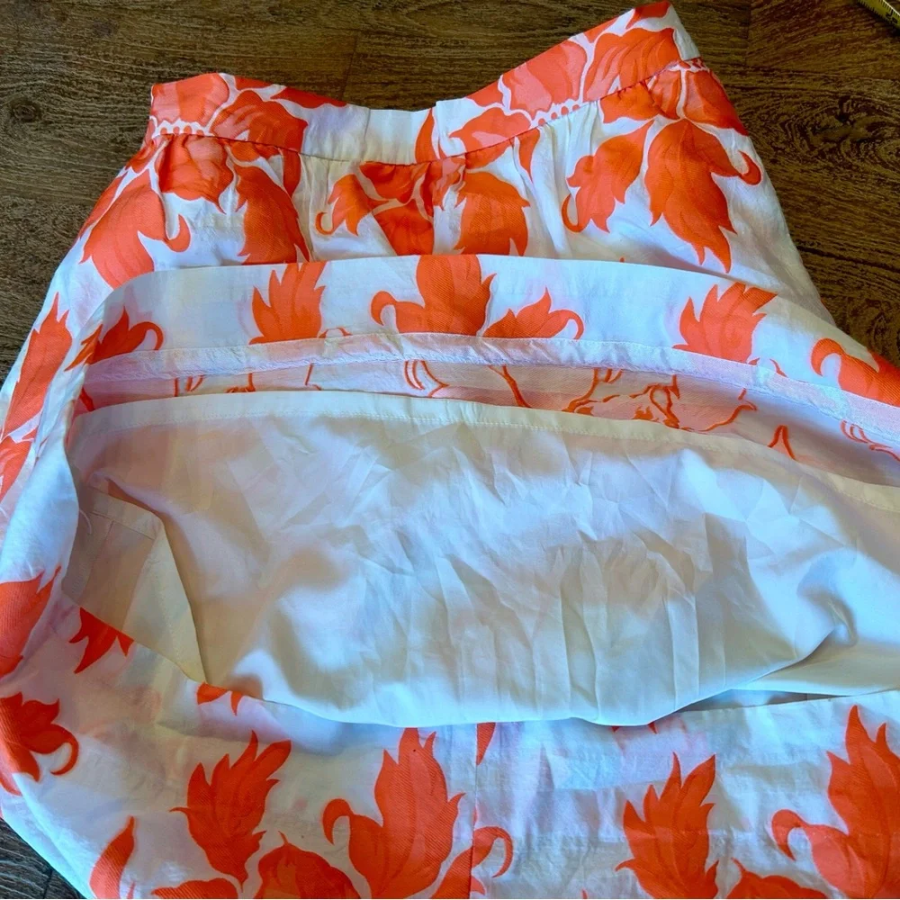 J. Crew White Skirt with Bright Orange Floral Print A-Line
